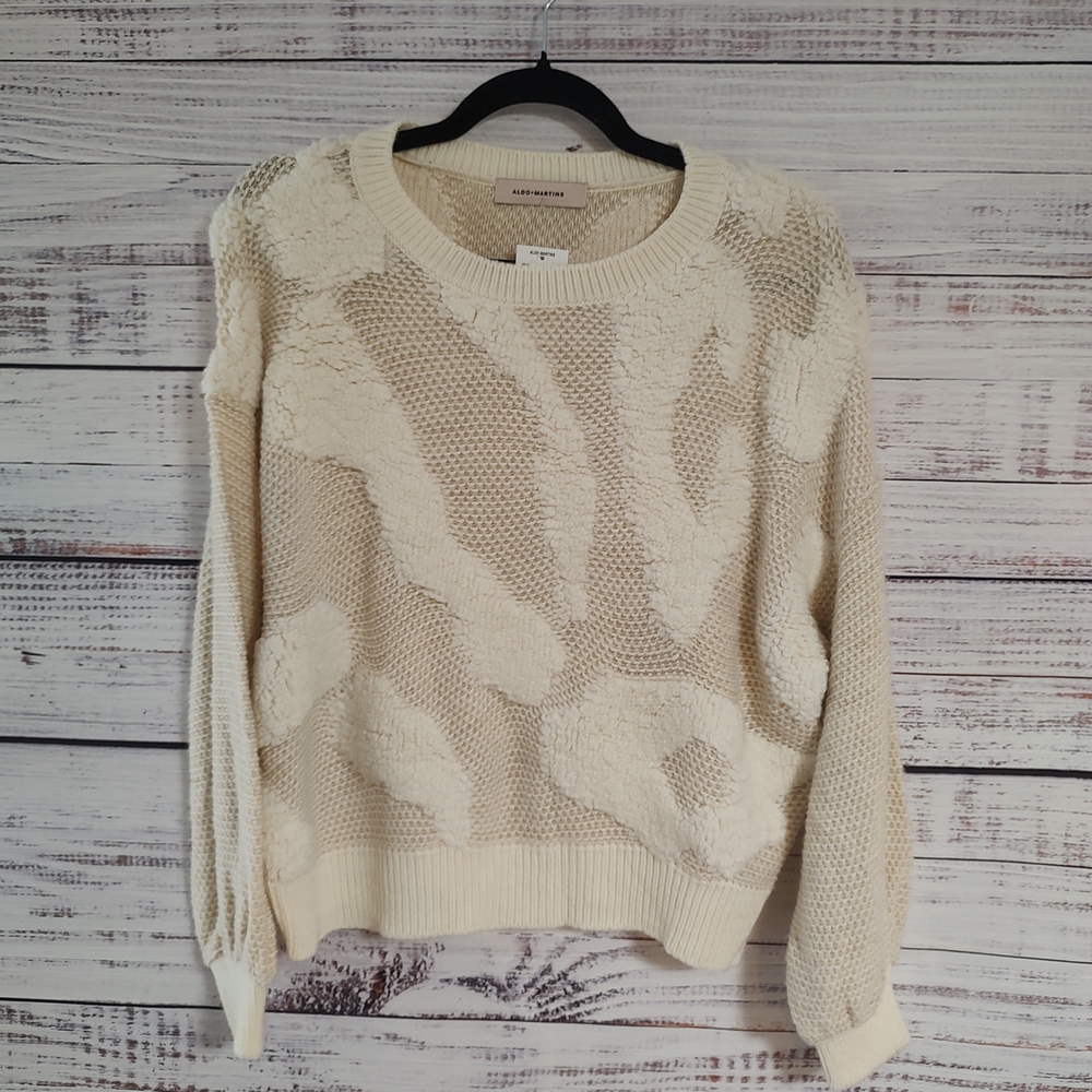 Aldo Martins Sidley Ivory Textured Knit Sweater Medium NWT Merino Alpaca